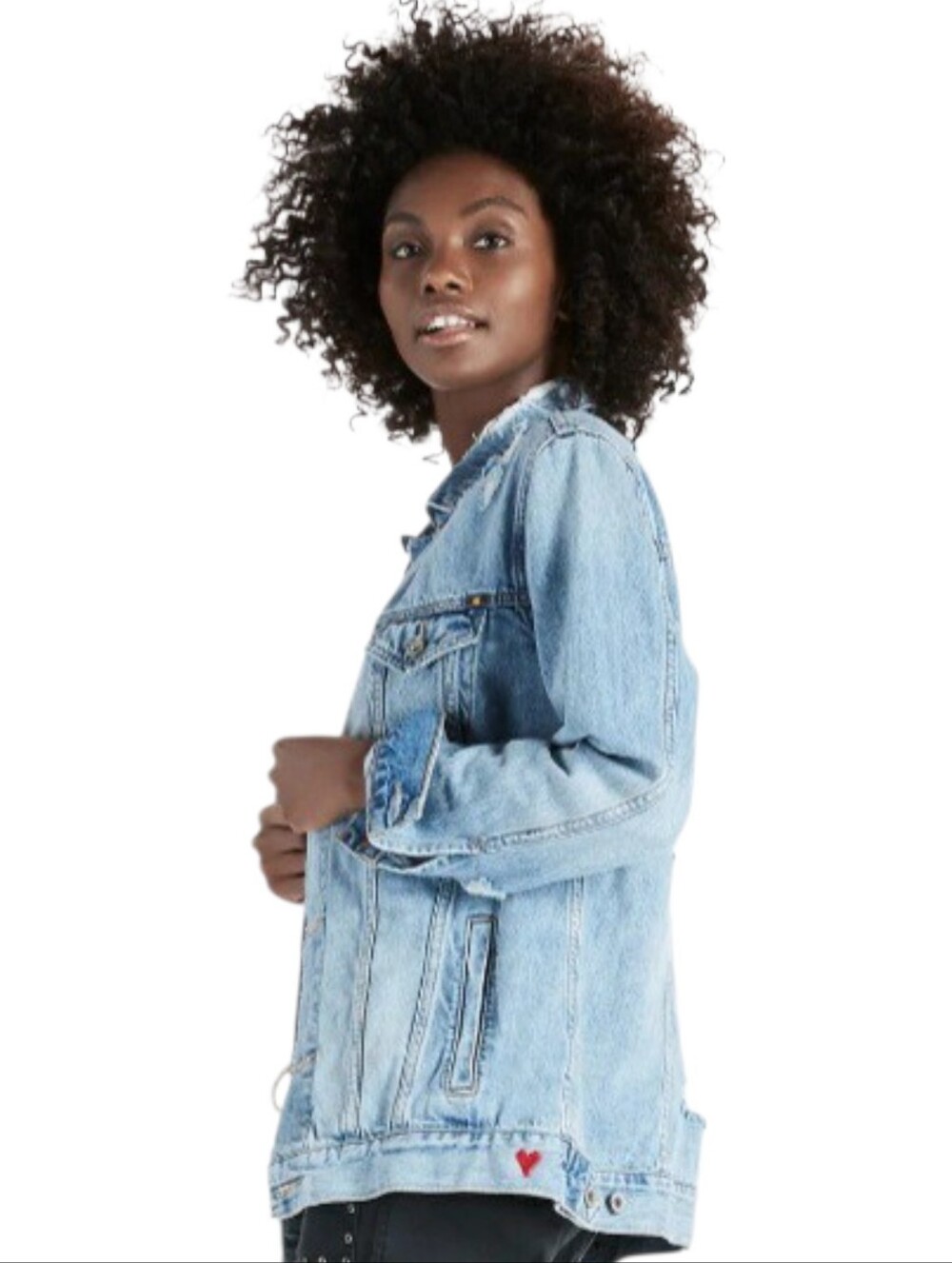 Lucky Brand Distressed Denim Boyfriend Trucker Jacket Los Angeles Heart ❤️✨️ - Picture 2 of 9